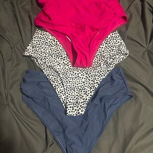 Set of Three Women's High Waisted Bottoms - Pink, Polka Dot, and Blue